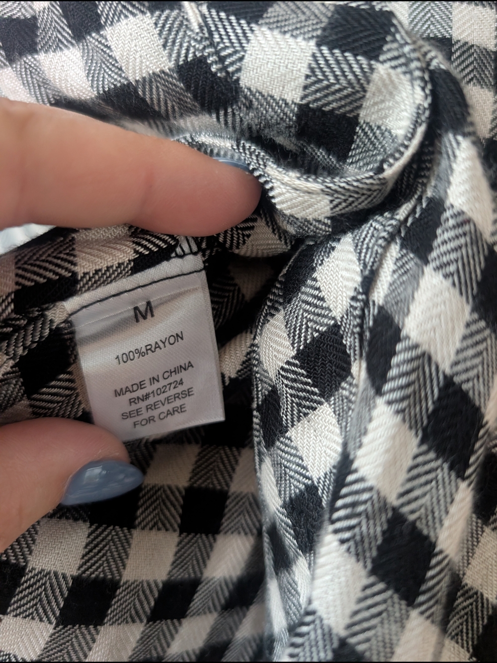 Hester & Orchard Black & White Gingham Button-Up Shirt 100% Rayon - Picture 6 of 9